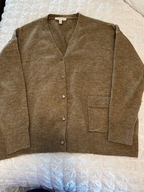 Men's V-Neck Brown Button-Front Cardigan Sweater